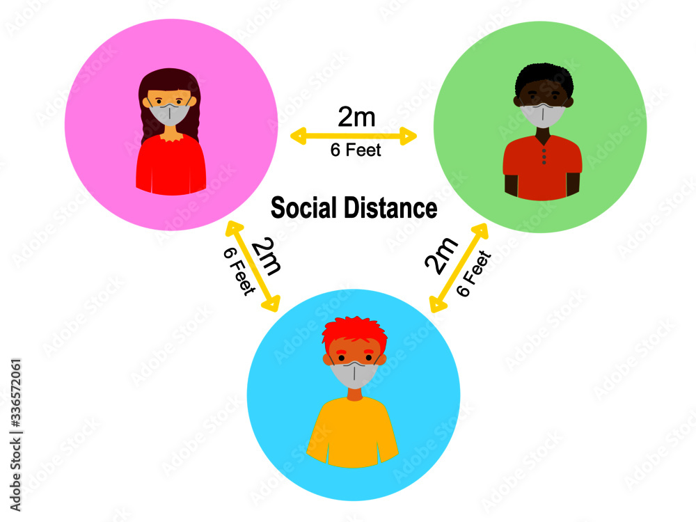 Vector drawn cartoons characters flat design people social distances