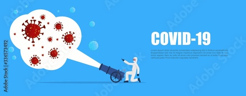 Medical scientists in hazmat suits cleaning and disinfecting coronavirus cells epidemic virus concept wuhan pandemic health risk full length horizontal. Vector