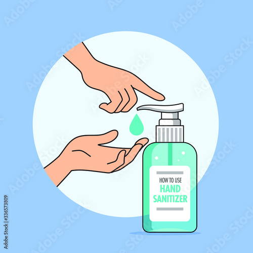 Hand sanitizer pump bottle, washing gel, alcohol gel. Clean yours hand with alcohol gel protect from virus. Stop Coronavirus, Covid-19 Concept.