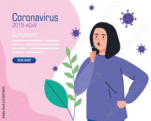 woman coughing sick of coronavirus 2019 ncov character vector illustration design