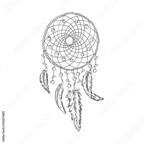 hand drawn illustration of dream catcher, native american poster