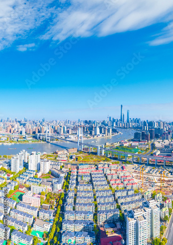 City scenery around Nanpu Bridge, Shanghai, China