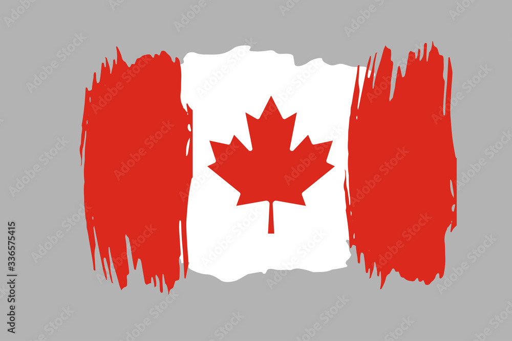 Flag of the Canada. Canada tricolor brush concept with The Maple Leaf. Horizontal vector Illustration isolated on gray background.  