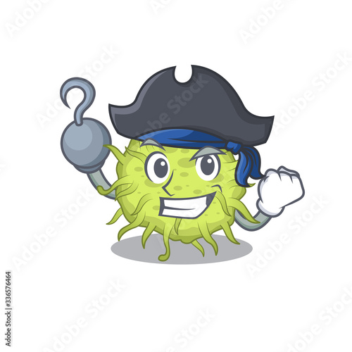 bacteria coccus cartoon design style as a Pirate with hook hand and a hat