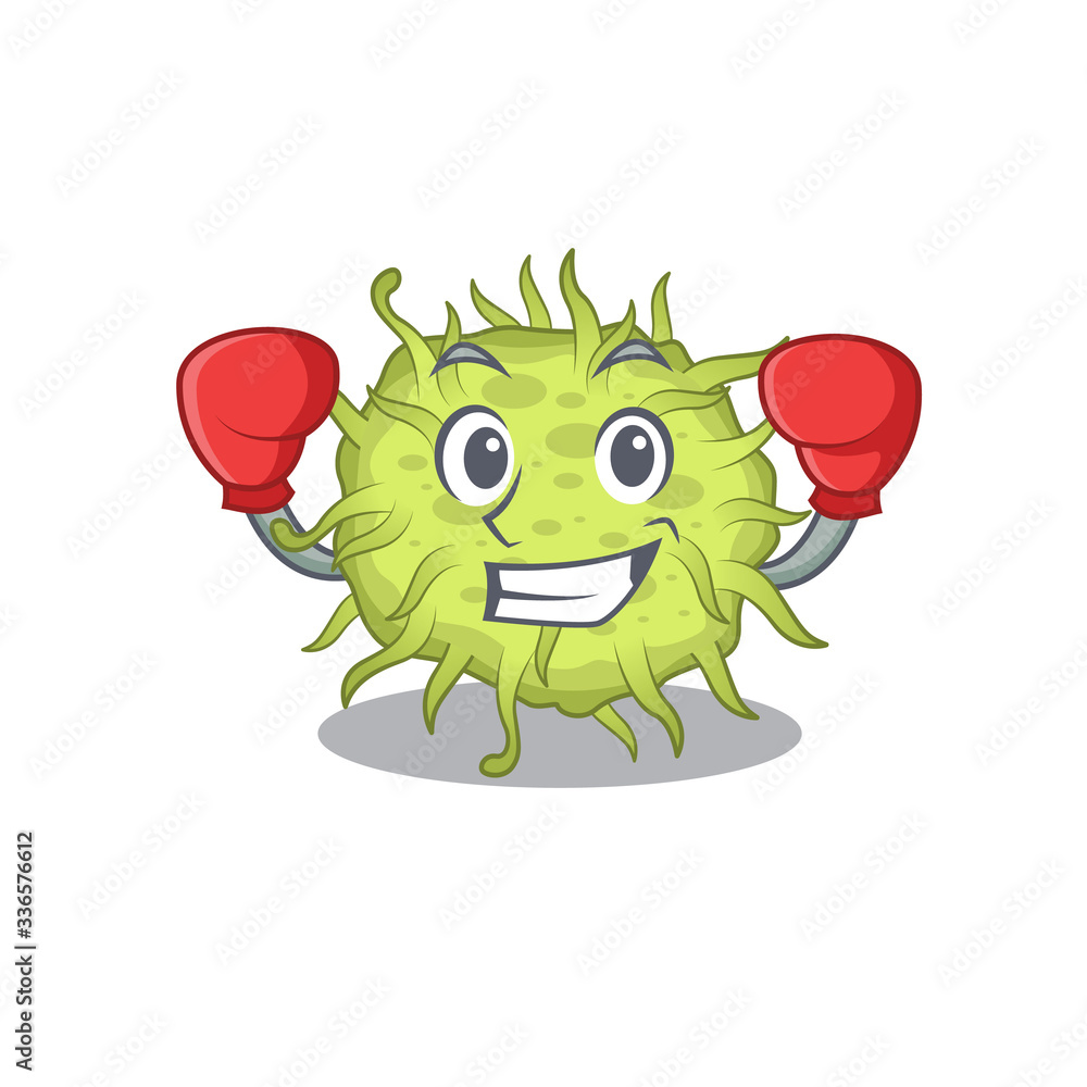 A sporty boxing athlete mascot design of bacteria coccus with red boxing gloves A sporty boxing athlete mascot design of bacteria coccus with red boxing gloves