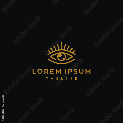 eye optic logo in trendy gold line art mystic tribal style with eyelash