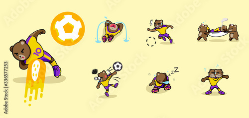Soccer mascot set bear app gimmick flat illustration premium vector