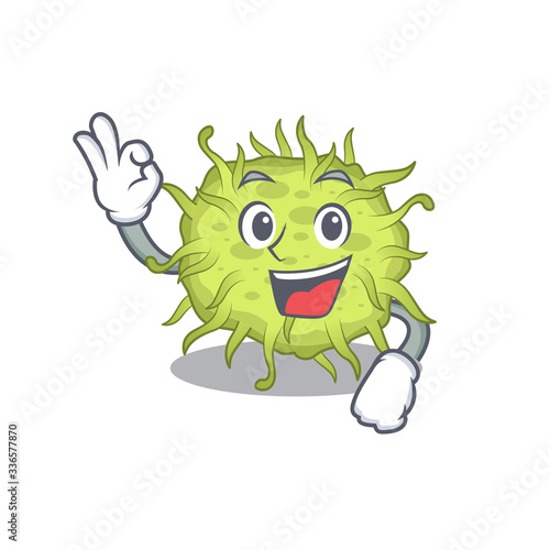 bacteria coccus mascot design style with an Okay gesture finger