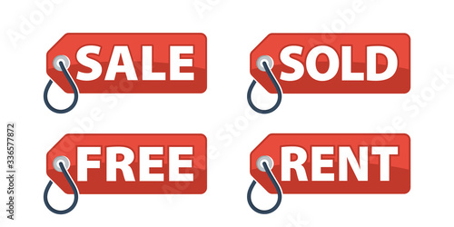 Tag label for the status of sale, sold, free & rent