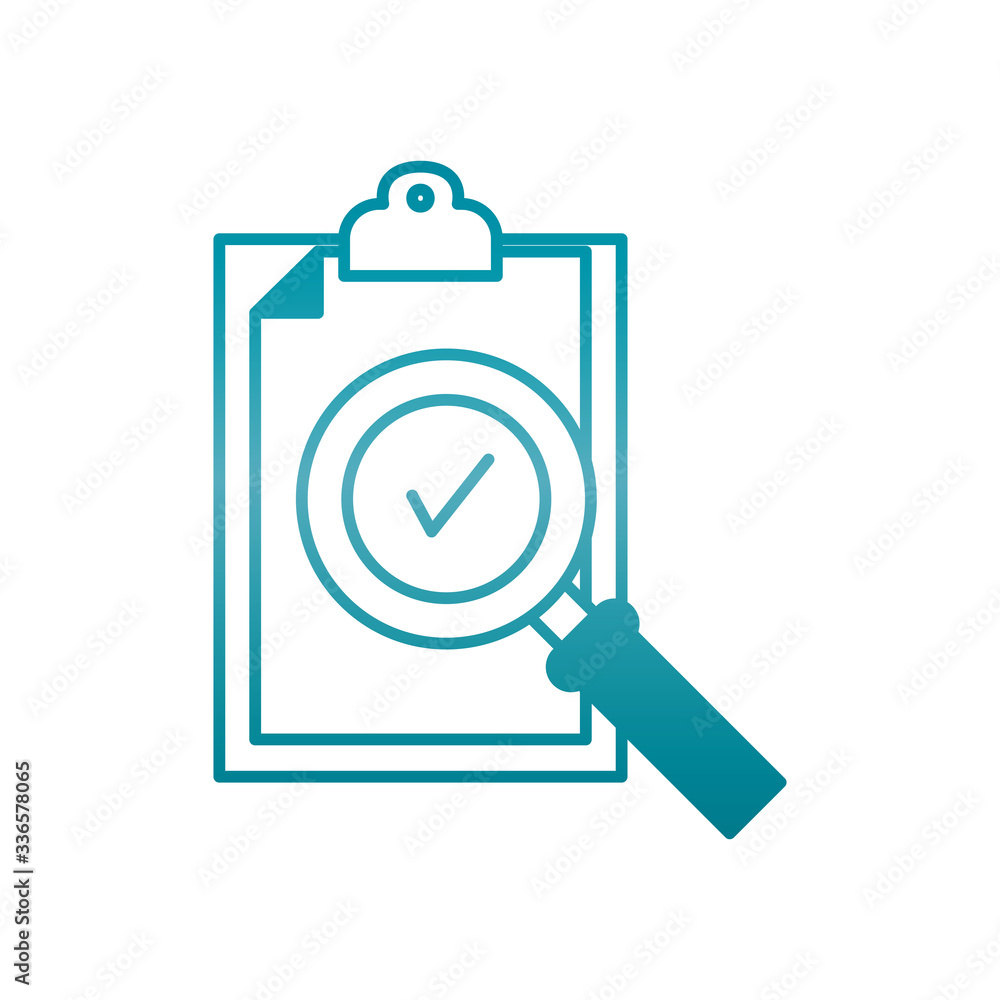 clipboard with check symbol and magnifying glass icon, gradient style clipboard with check symbol and magnifying glass icon, gradient style
