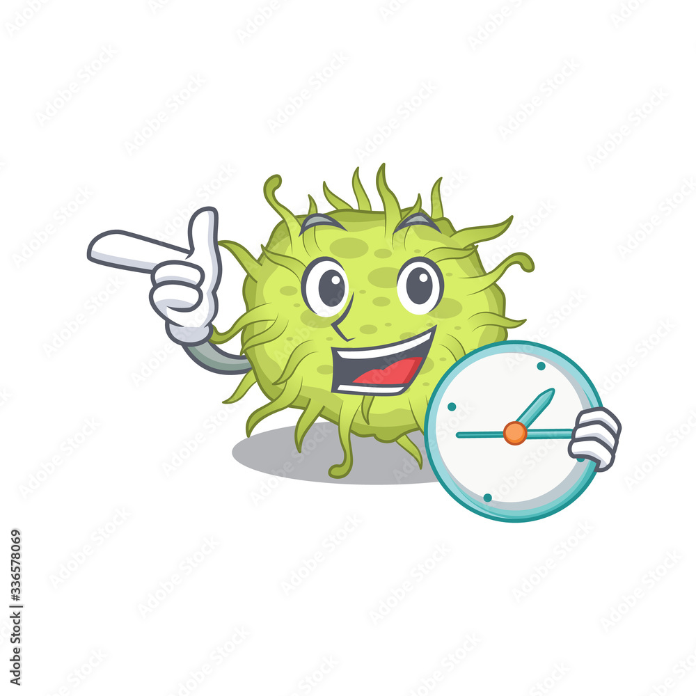 bacteria coccus mascot design concept smiling with clock bacteria coccus mascot design concept smiling with clock