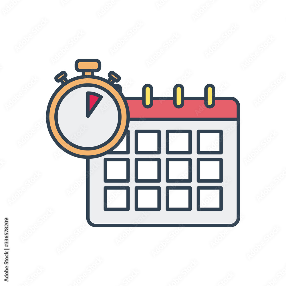 calendar and chronometer icon, line and fill style calendar and chronometer icon, line and fill style