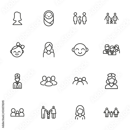 Set of people related vector line icons.