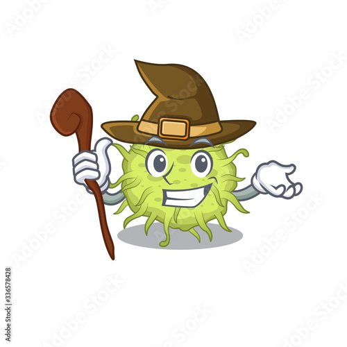 bacteria coccus sneaky and tricky witch cartoon character