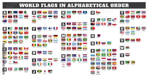 World flags in alphabetical order.World flags in alphabetical order from A to Z drawing by illustration