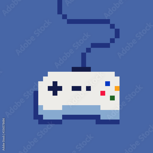Gamepad icon. Retro 80s pixel art. Flat style. Old school computer graphic design. 1-bit sprite. Game assets. Isolated vector illustration. Design for logo, web, sticker, mobile app.