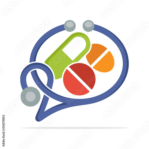 Illustration icon concept of supporting medical information services about drugs.