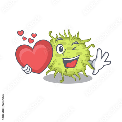 A sweet bacteria coccus cartoon character style with a heart