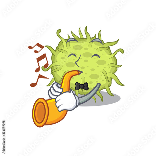 Talented musician of bacteria coccus cartoon design playing a trumpet