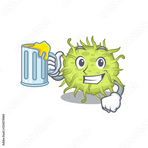 A cartoon concept of bacteria coccus rise up a glass of beer