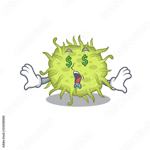 Rich cartoon character design of bacteria coccus with money eyes