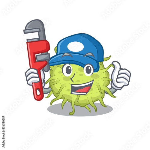 bacteria coccus Smart Plumber cartoon character design with tool