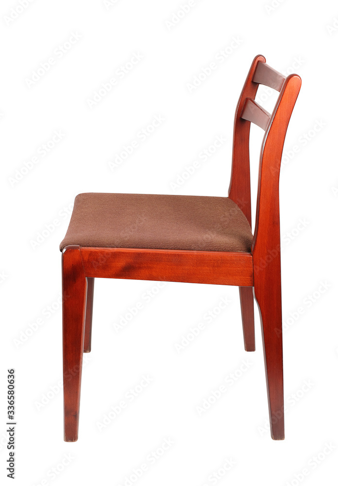 Fototapeta premium Fabric upholstered retro wooden chair. Isolated with clipping path..
