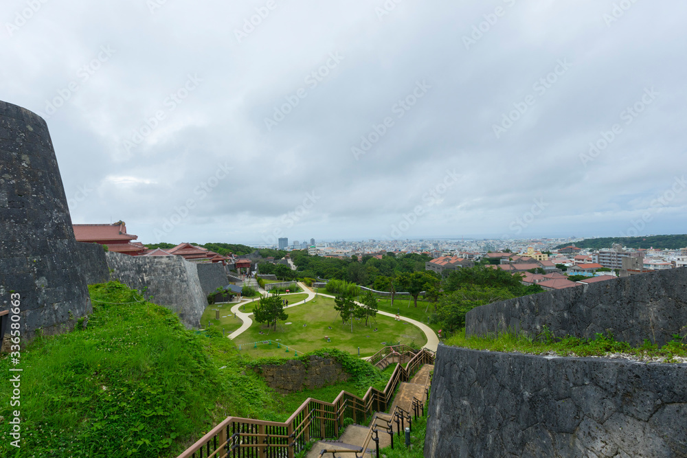 the outer wall of Shuri Castle in Naha, Okinawa, Japan