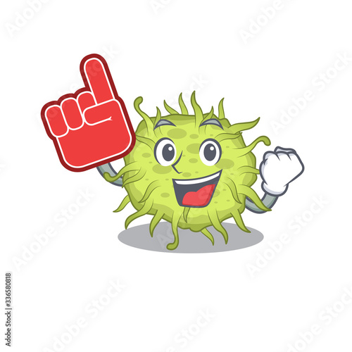 bacteria coccus presented in cartoon character design with Foam finger
