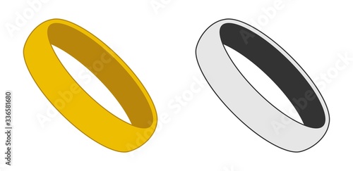 Simple Ring Icon Illustration Gold and Black White Color