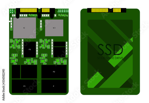 sata high-speed ssd disk in green colors. Isolated vector on white background