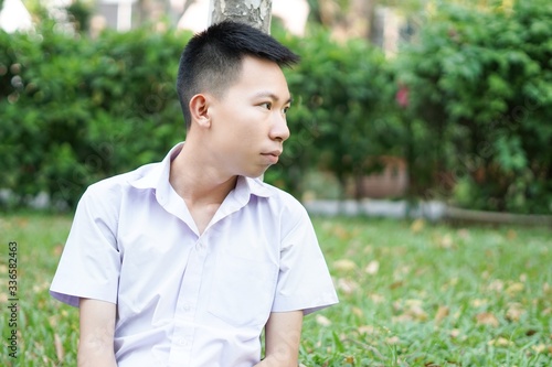 close up cute man in nature garden
