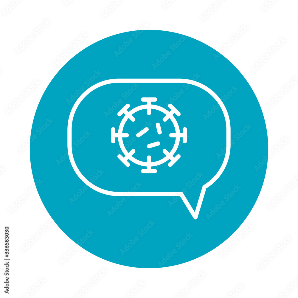 speech bubble with coronavirus icon, block style speech bubble with coronavirus icon, block style