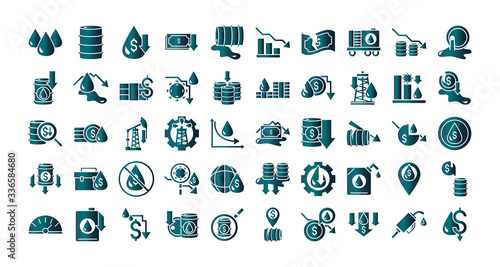 oil price crash crisis economy business financial icons set gradient style