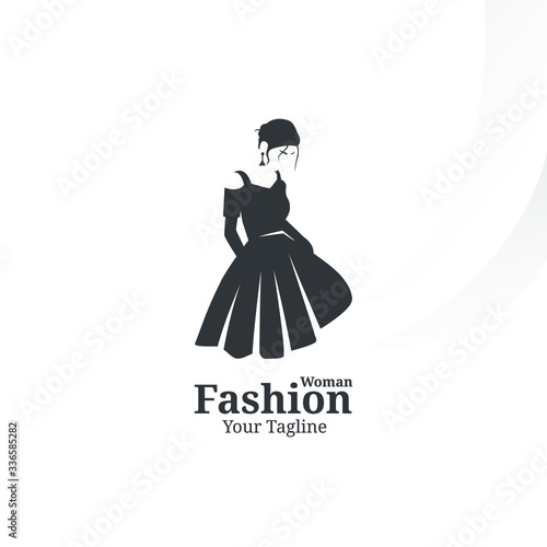 woman fashion logo template. beautiful girl wear dress vector illustratation
