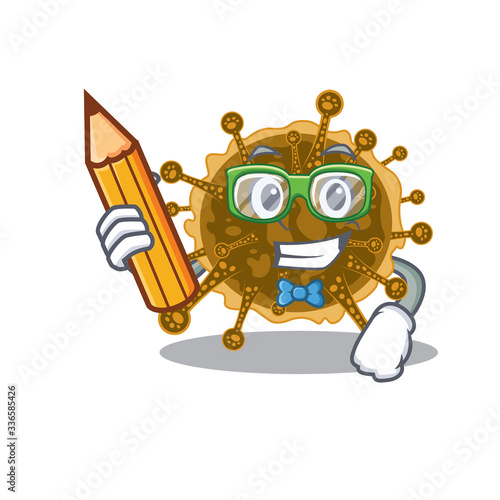 A brainy student negarnaviricota cartoon character with pencil and glasses
