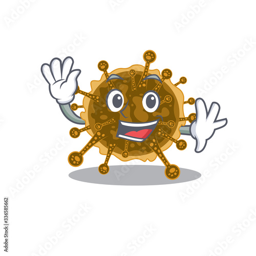A charismatic negarnaviricota mascot design style smiling and waving hand
