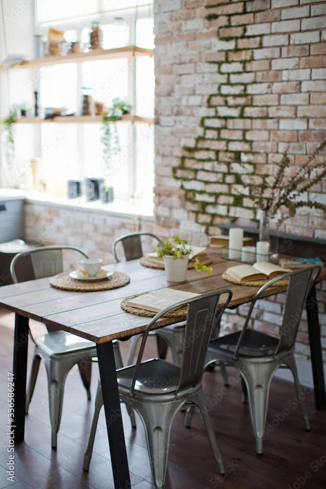 Light kitchen interior with wooden details