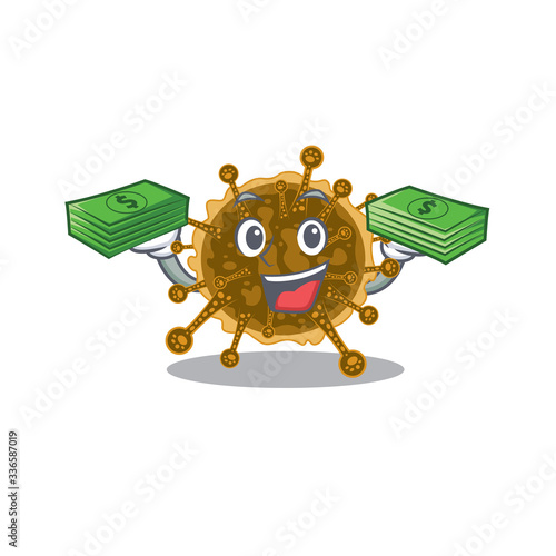 A wealthy negarnaviricota cartoon character having money on hands