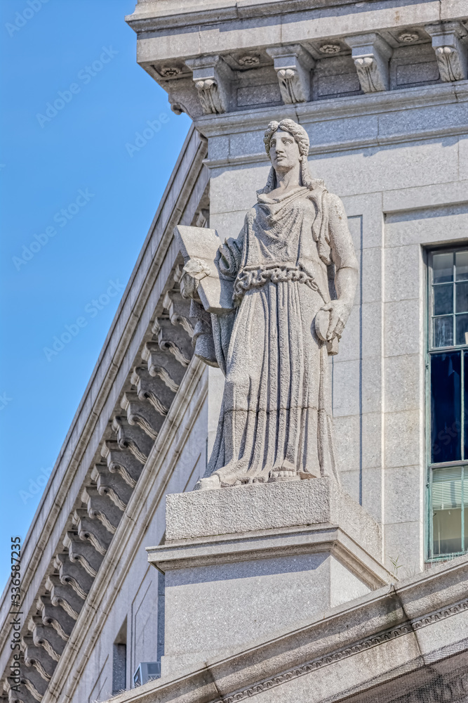 NEW YORK, USA - OCTOBER 2, 2018: New York County Supreme Court building decoration detail at Foley Square.
