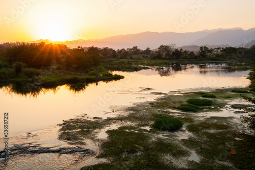 The calm river at sunset