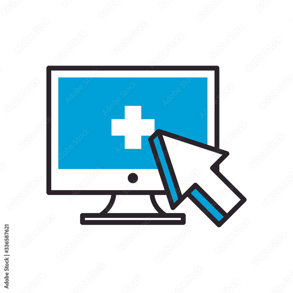 Computer with cross and cursor fill style icon vector design Computer with cross and cursor fill style icon vector design