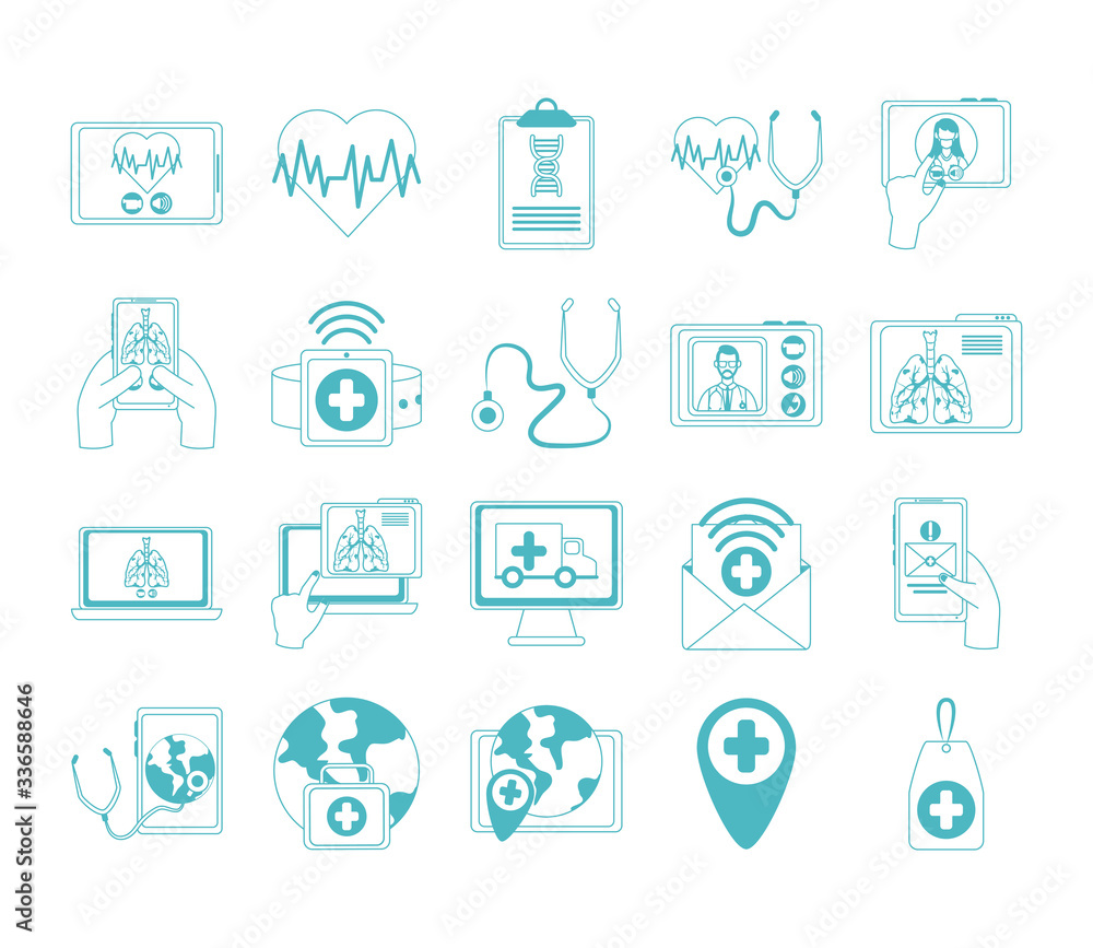online doctor, physician technology consultant medical icons set, line style icon online doctor, physician technology consultant medical icons set, line style icon