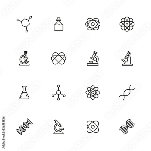 Set of bioengineering related vector line icons.