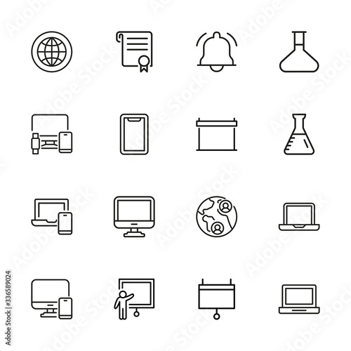 Set of E-learning related vector line icons.