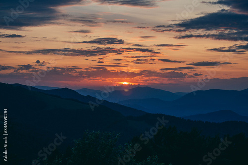 Beautiful Carpathians  mountains in clouds  waterfall  close-up  the sunsets beautifully over the mountains