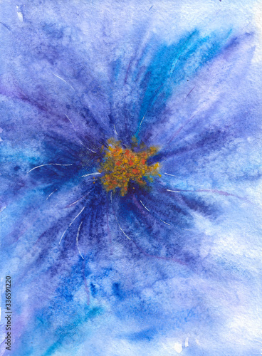 Watercolor abstract purple blue flower