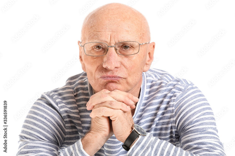 Portrait of sad elderly man on white background Portrait of sad elderly man on white background