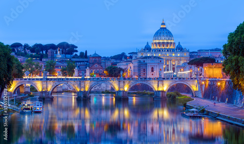 St Peter Cathedral at twilight blue hour - Rome, Italy
