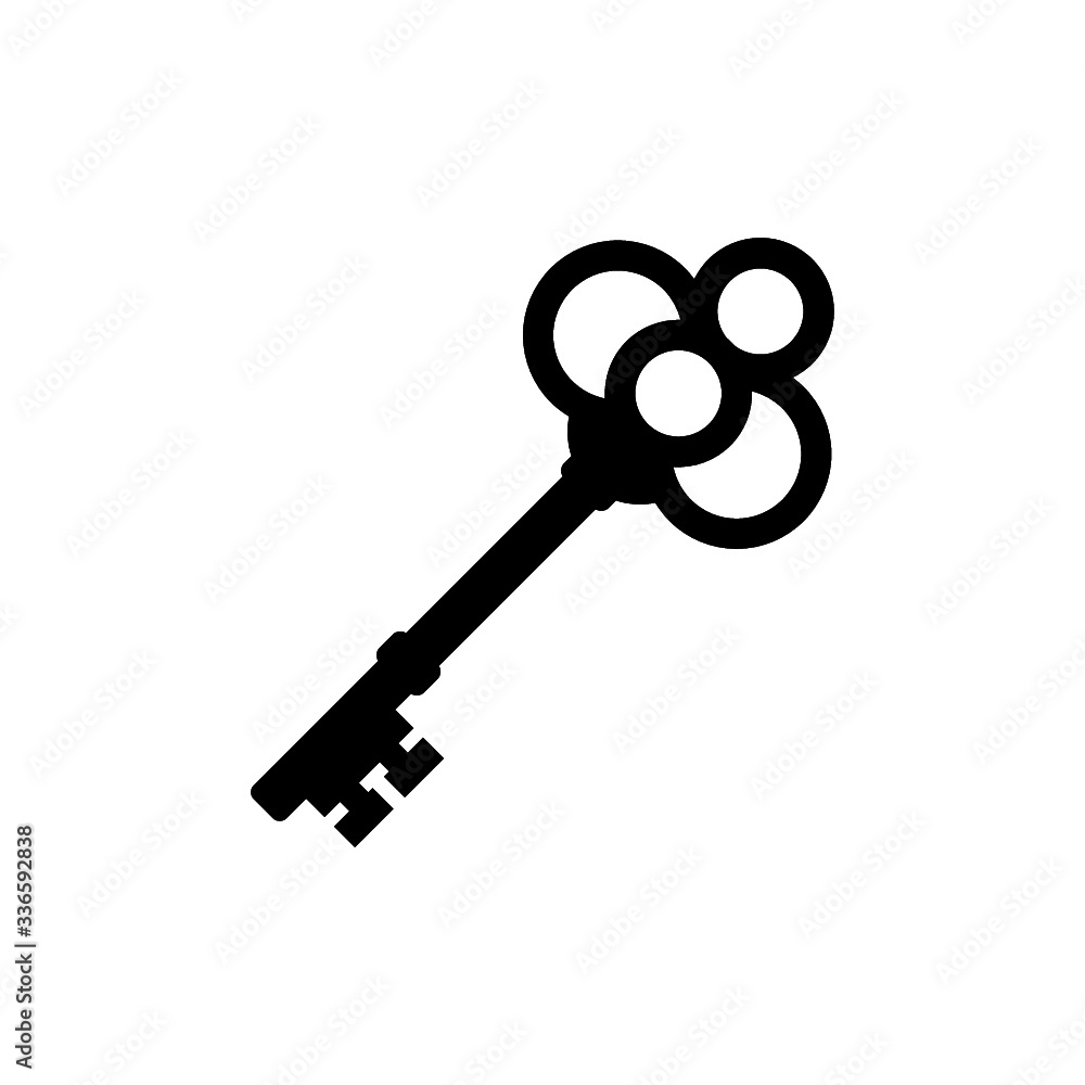 Old key house icon logo. Old key silhouette antique lock illustration on white background Old key house icon logo. Old key silhouette antique lock illustration on white background